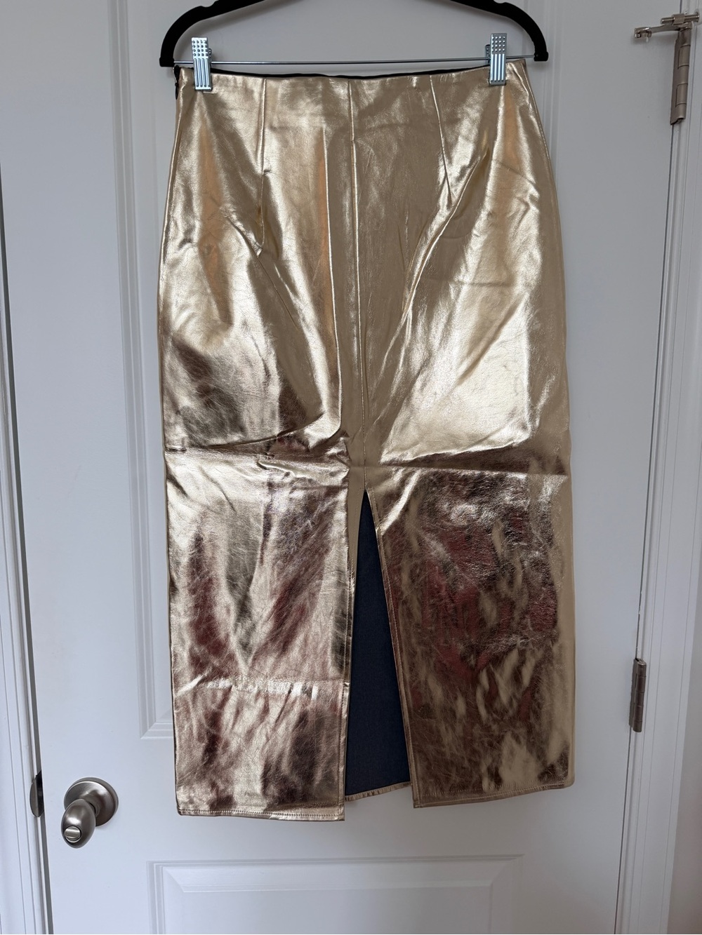 Endless Rose Metallic Gold Midi Skirt - Sleek High-Waist Design, Size M - Picture 3 of 5